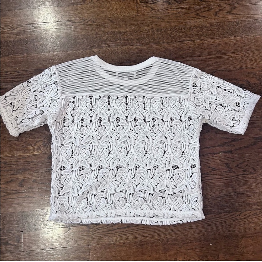 LOFT White Lace Blouse with Mesh Details - Picture 3 of 3